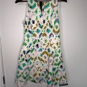 MILLY NY Geometric Fit & Flare V-Neck Dress Size 6 Made in USA